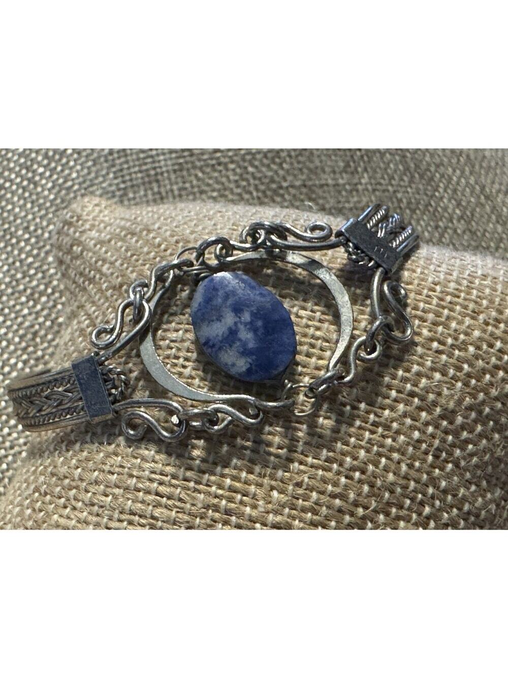 Vintage Sterling Sodalite Bracelet Fish Hook Clasp